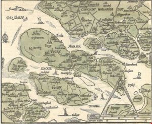 De Zuid-Hollandse eilanden eind zestiende eeuw. Zacharias Heyns, Duvelandia et Vornia, 1598. (Streekarchief Goeree-Overflakkee)